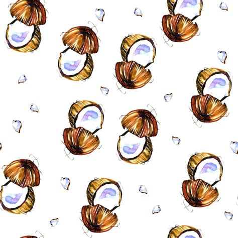 Premium Photo Watercolor Summer Coconut Seamless Pattern Nuts Digital