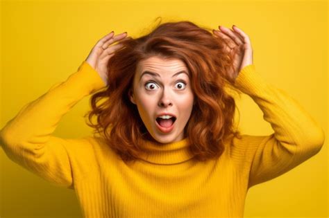 Premium Photo Woman With Surprised Look On Her Face Holding Her Hair