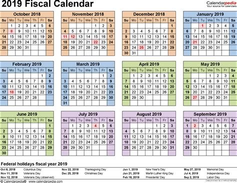 Fiscal Calendars 2019 - free printable Excel templates