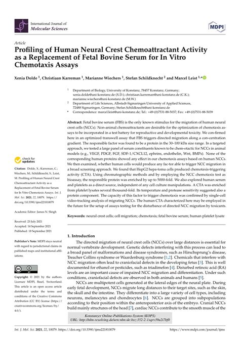 Pdf Profiling Of Human Neural Crest Chemoattractant Activity As A Replacement Of Fetal Bovine