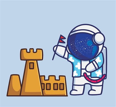 Astronauta Bonito Construindo Bandeira De Castelo De Areia Gigante