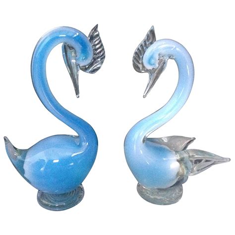 Vintage Murano Glass Swan Blue Glass Swan Made In Austria Hand Made