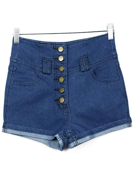 Blue Buttons Flange Denim Shorts Shein Sheinside