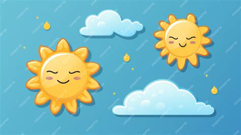 Premium Vector | Cartoon sun with clouds and clouds in the sky