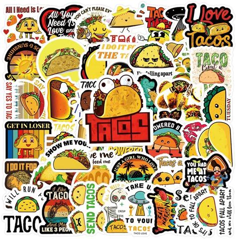 Howaf 50pcs Fiesta Stickers Pack Mexican Food Stickers For