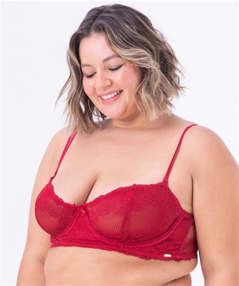 Sutiã de renda plus size aro sem bojo e laterais transparentes 2Rios Lingerie Sutiã de