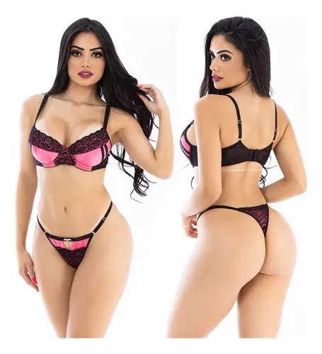 Lindo Conjunto Lingerie Sensual Sutiã Meia Taça C Bojo Sexy