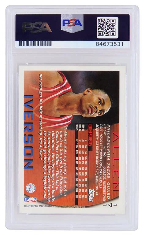 Allen Iverson Signed 1996 97 Topps 171 RC PSA Autograph Graded 10