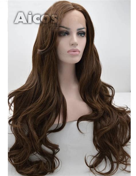 Super Wavy Sythetic Hair Wigs Long Brown Mixed Wave Wavy Synthetic Full Wigs Lace Front Wavy Wig