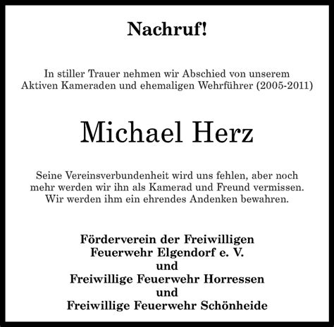 Traueranzeigen Von Michael Herz Rz Trauer De