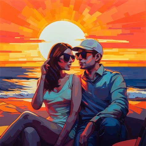 Contemporary Pop Art Of A Couple In A Sunset View Digital By Shubh Kumar Saatchi Art