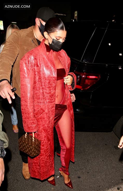 Kylie Jenner Sexy Arrives For Justin Biebers Album Release Party In Hot Red In Los Angeles AZNude
