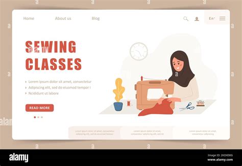 Sewing Classes Landing Page Or Web Banner Template Islamic Woman