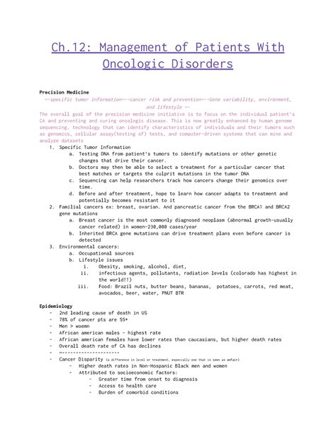 Oncology Notes Ch Management Of Patients With Oncologic Disorders