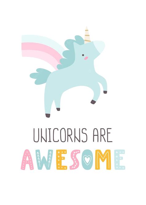 Premium Vector Flying Cute Unicorn Poster With Lettering Girly Print