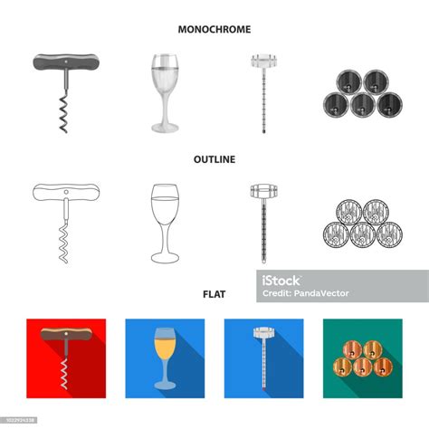 코르크 마 개 뽑 알코올 카운터 금고 화이트 와인의 유리에 배럴 와인 생산 평면 개요 흑백 스타일 벡터 기호 재고 일러스트 웹