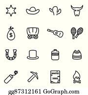 Vector Line Wild West Icon Set Clip Art Royalty Free Gograph