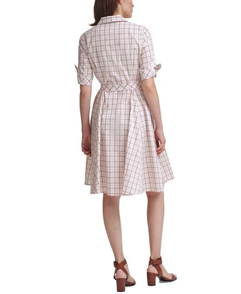 Calvin Klein Plaid Belted Fit And Flare Dress Macys