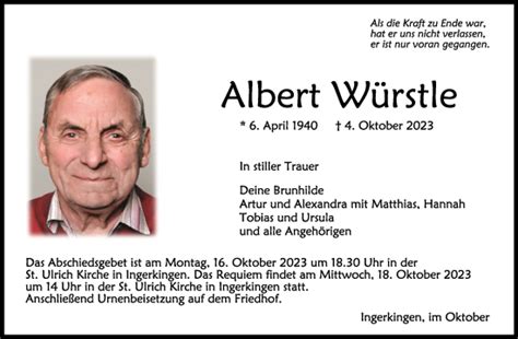 Traueranzeigen von Albert Würstle schwaebische de Trauerportal