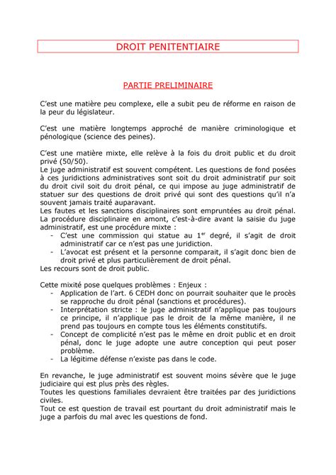 Droit pénitentiaire DROIT PENITENTIAIRE PARTIE PRELIMINAIRE Cest une