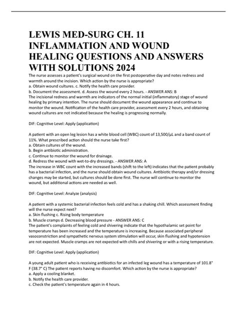 Lewis Med Surg Ch Inflammation And Wound Healing Questions And