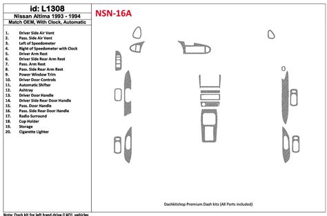 Nissan Altima 1993-1994 Automatic Gearbox With watches OEM Match 19 Parts set Interior BD Dash ...