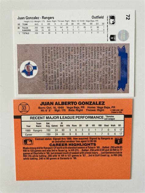 Juan Gonzalez 10 Card Lot Texas Rangers Rookies Inserts All Different