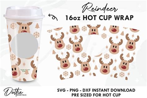 Rudolph Reindeer Starbucks Hot Cup Wrap SVG Vector Oz
