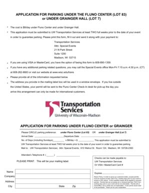 Fillable Online Chem Wisc Application For Parking Under Fluno Center Or