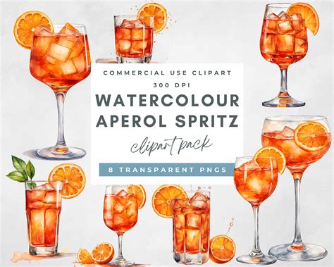 Aperol Spritz Watercolor Clipart Aperol Spritz Drink Illustration Custom Watercolor Cocktail