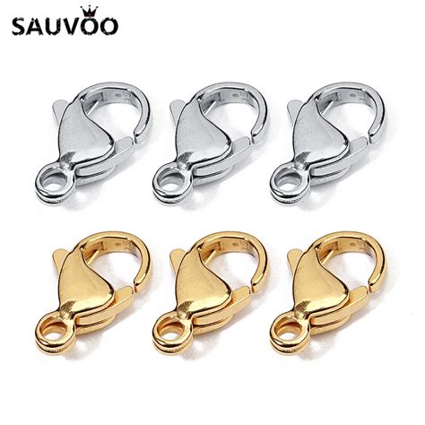 SAUVOO 10pcs Stainless Steel Lobster Clasps 9 6mm 10 6mm Gold Silver