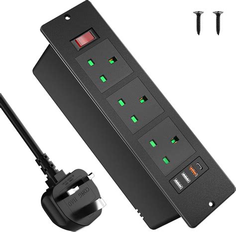 Desk Power Socket With Usb C Pd20w Recessed Power Strip 3 Outlets And