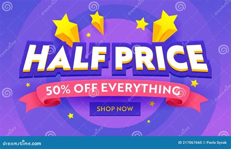 Half Price Mega Sale Advertising Banner With Typography On Purple