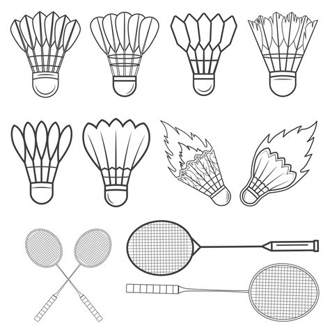 Badminton Lineart Bundle, Badminton Vector Cork, Badminton illustration ...