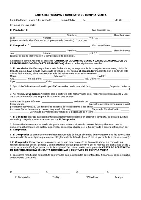 Carta Responsiva De Compraventa De Auto Pdf