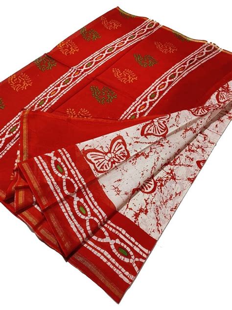 Printed Red Cotton Silk Casual Wear Saree With Blouse Piece 6 5 M At