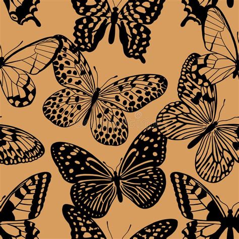 Tropical Butterflies Black And White Seamless Pattern Stock Vector