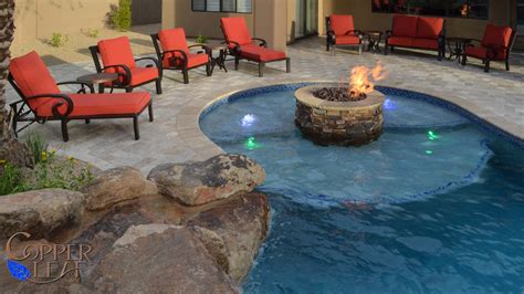 Fire Pit On Step In North Scottsdale Copper Leaf Pools