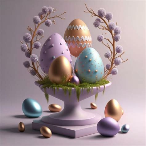 Podium 3D Con Orejas De Conejo Y Huevos De Pascua Escena Con Un