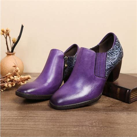 Johnature Retro Genuine Leather Pumps Women High Heels Shoes Fashion