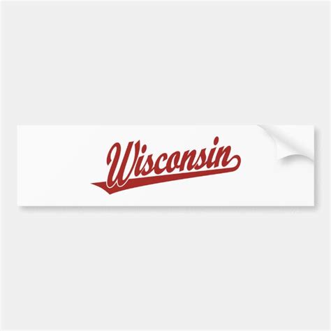 Wisconsin Script Logo In Red Bumper Sticker