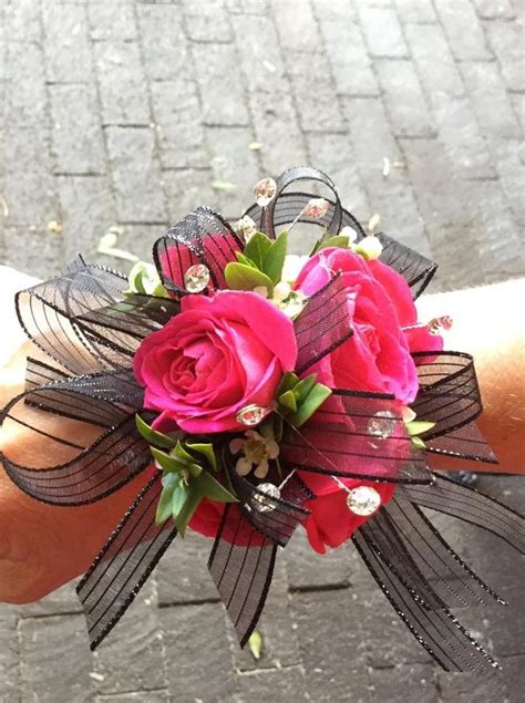 Hot Pink Black Wrist Corsage Corsage Prom Prom Flowers Corsage