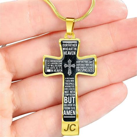 Lord S Prayer Cross Our Father Necklace Engravable Stainless Steel