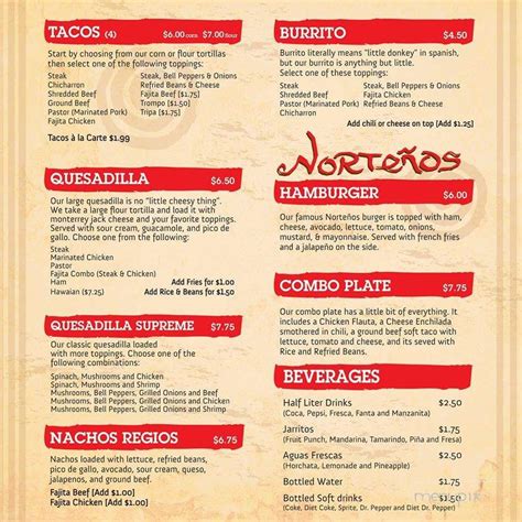 Nortenos Mexican Food Menu In Ennis Tx Order Delivery And Reviews