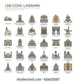 Landmark Thin Line Pixel Perfect Icons Stock Vector Royalty Free