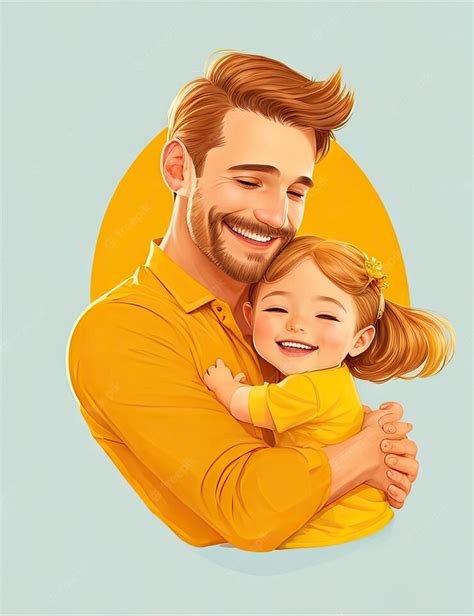 A Cartoon Drawing Of A Father And Daughter Hugging Premium Ai