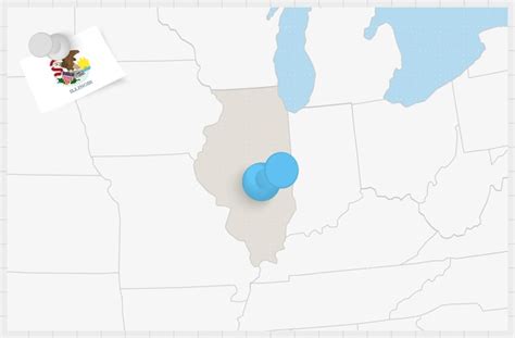 Mapa De Illinois Con Un Alfiler Azul Anclado Bandera De Illinois