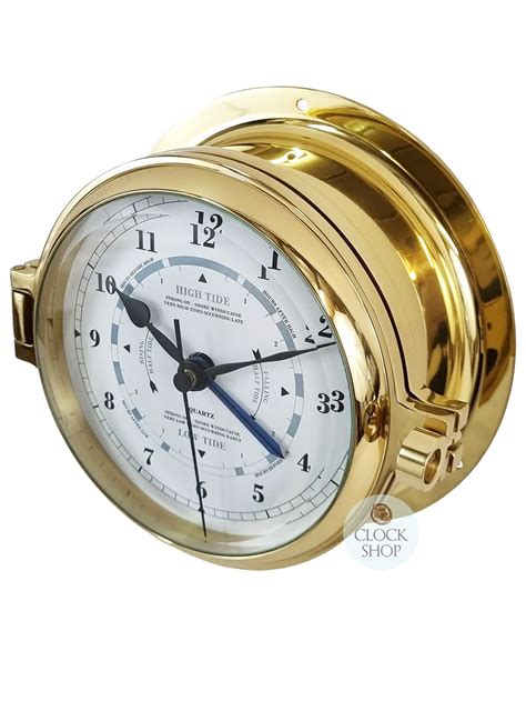 16cm Polished Brass Quartz Time And Tide Clock By Fischer Fischer