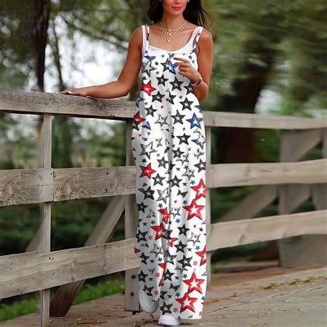 CHCNHAC One Piece Outfits for Women Independence Day Patriotic Overalls