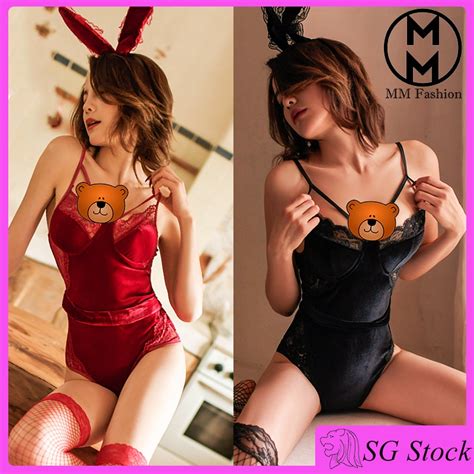 SG Stock MM Fashion Sexy Strap Lingerie Cosplay Bunny Suit Open